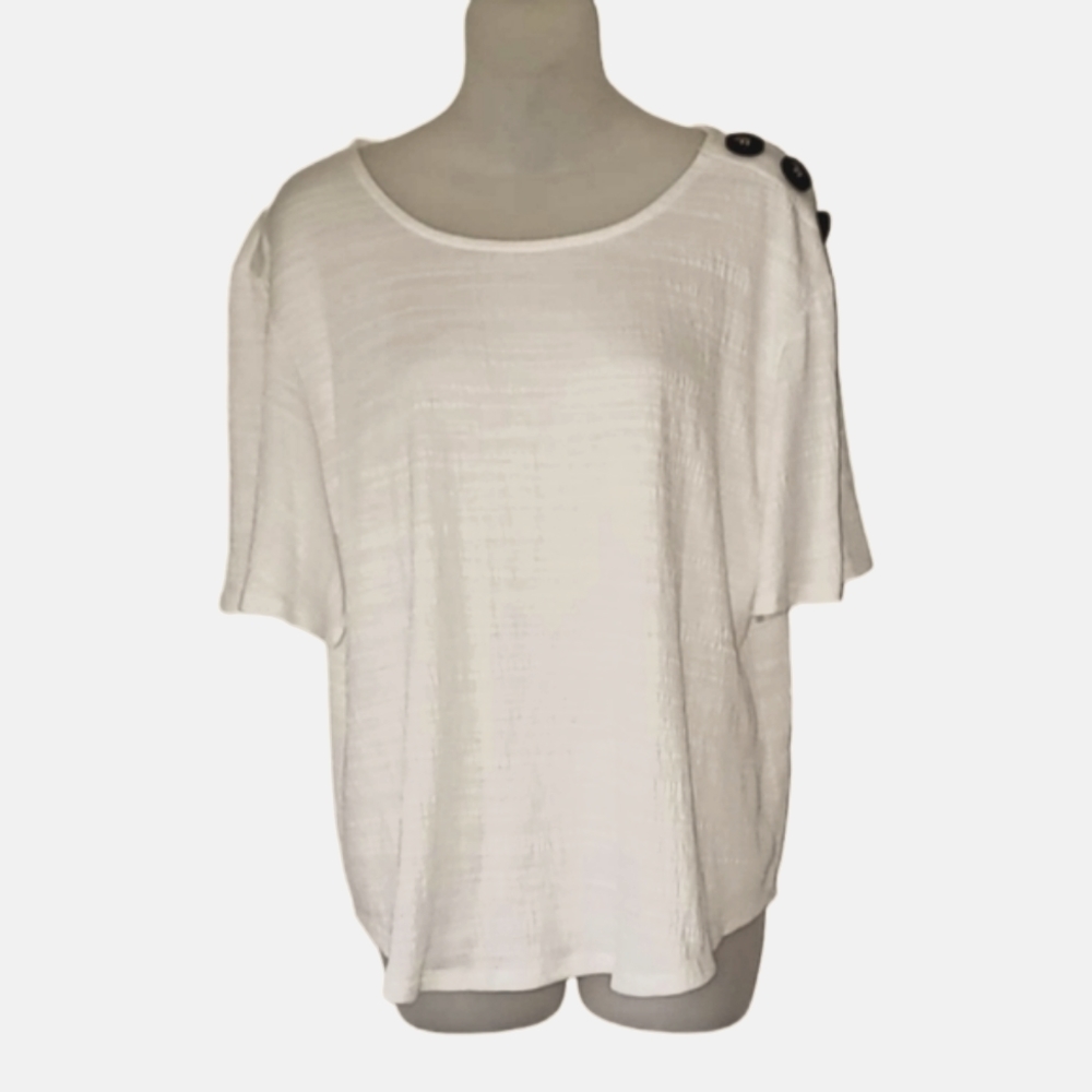 CABLE & GAUGE Creamy White Embellished Women Short Sleeve Top XL